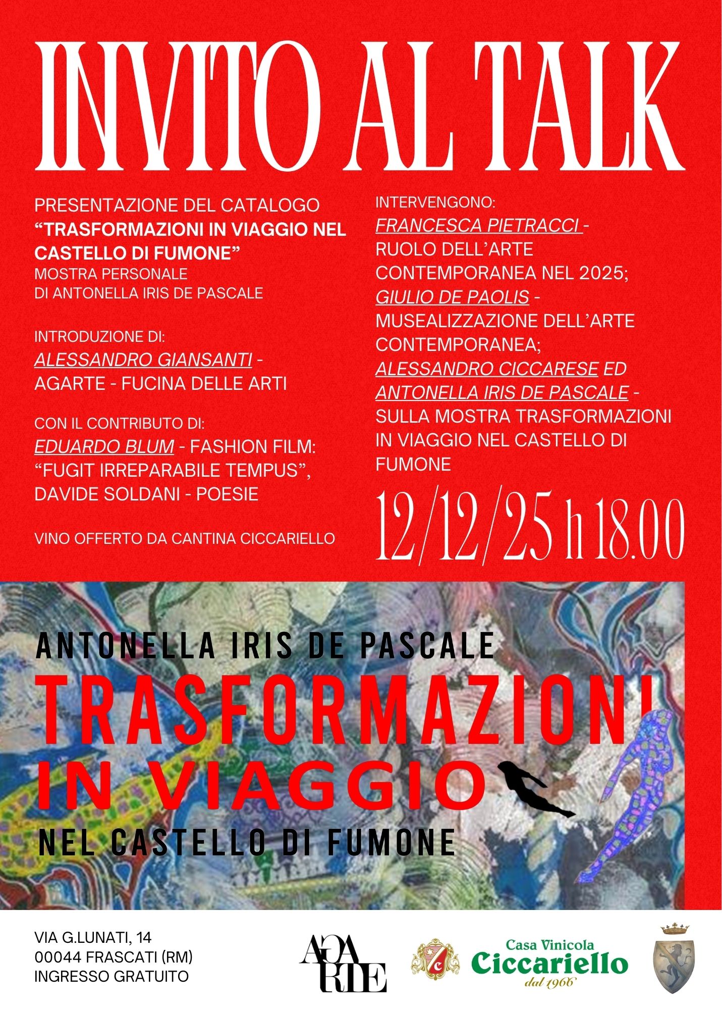 Invito al Talk, Trasformazioni di Iris De Pascale, 12 Dicembre h18 (AGARTE)
