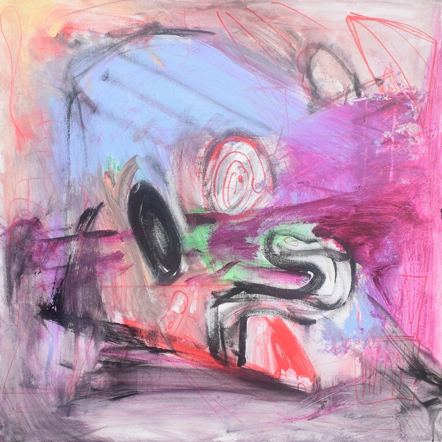 Maurizio D'Andrea, Esisto dentro, 2024, acrilico e pennarelli acrilici su tela, 60x60 cm.
